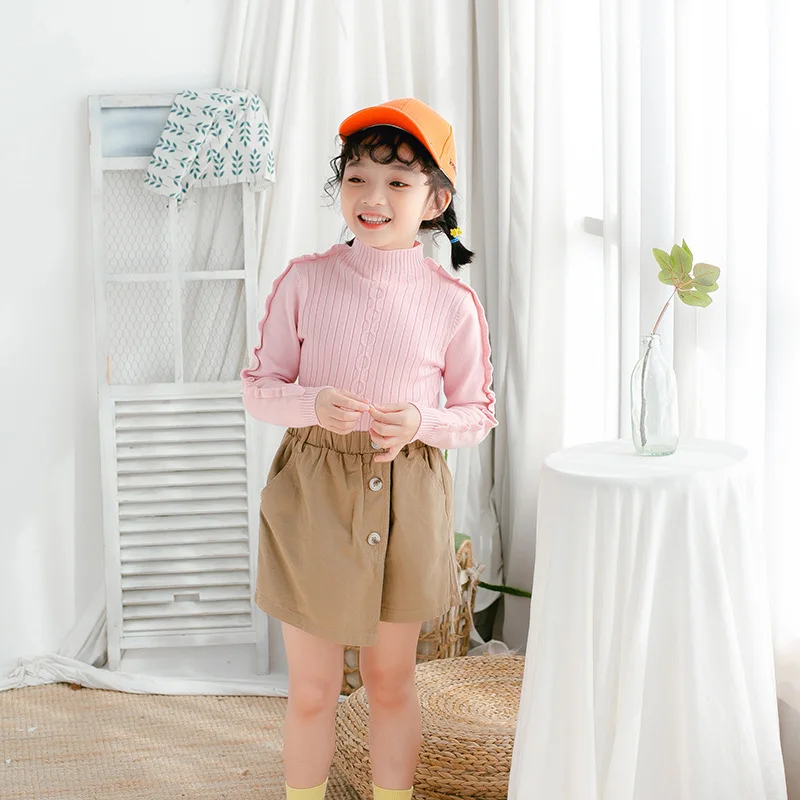 

CHILDREN'S Garment GIRL'S Sweater 2019 Spring And Autumn New Style Children Core-Spun Yarn Warm Solid Color Base Shirt Pullover