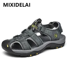 Men Shoes Slippers Men's Sandals MIXIDELAI Large-Size Genuine-Leather Summer New Fashion