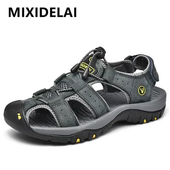 MIXIDELAI Scarpe da uomo in vera pelle Estate Nuovi sandali da uomo di grandi dimensioni Sandali da uomo Sandali moda Pantofole Big Size 38-47 1