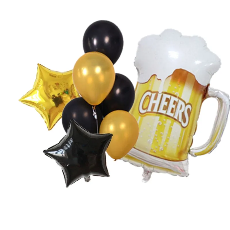 8pcs/lot Graduation Party Summer Birthday Decoration balloons cheers Beer Bottle Cup Mug foil black gold helium | Дом и сад
