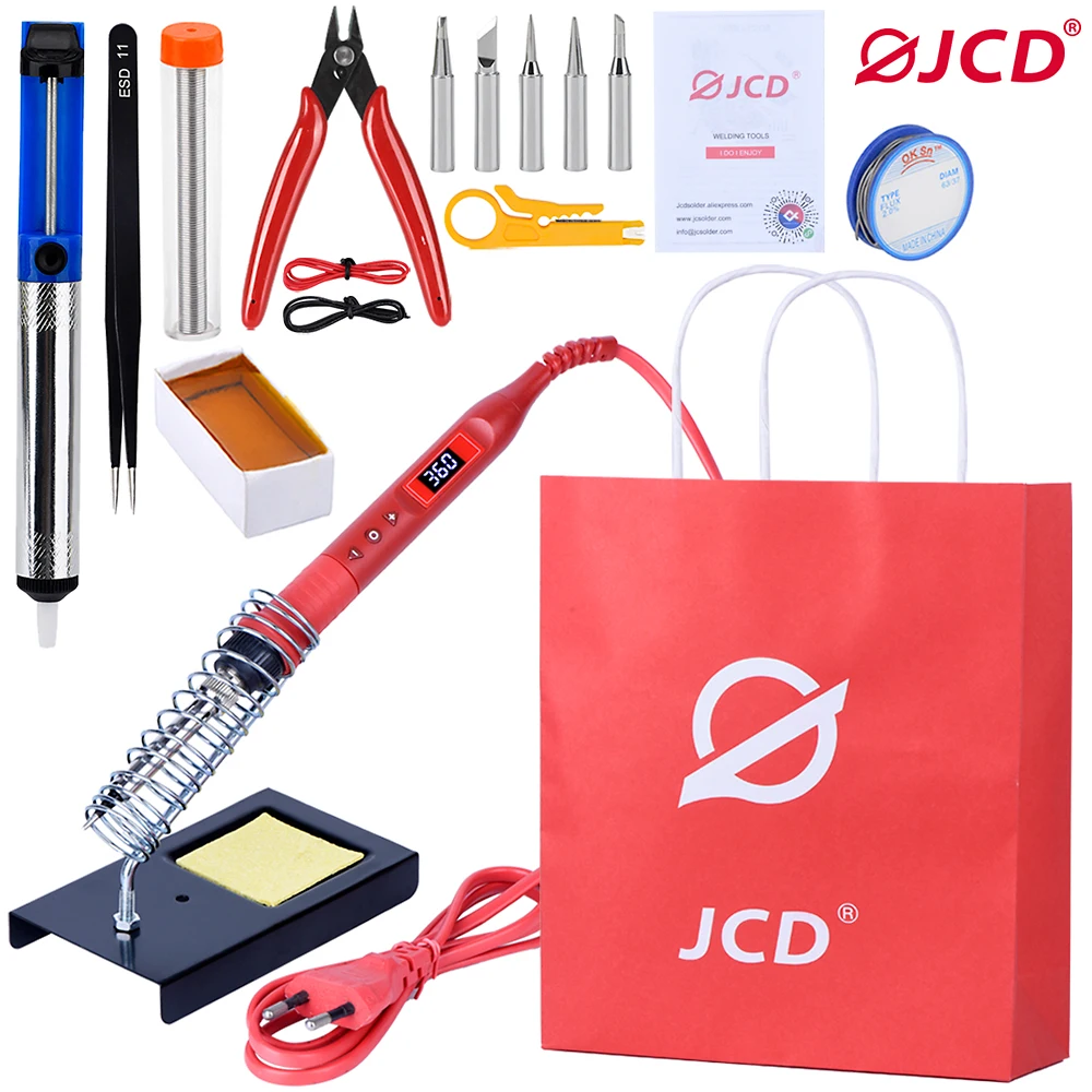 JCD Soldering Iron Kit 80W 220V Multi-function Button Adjustable Temperature Soldering Station LCD Lighting Display Iron 908U