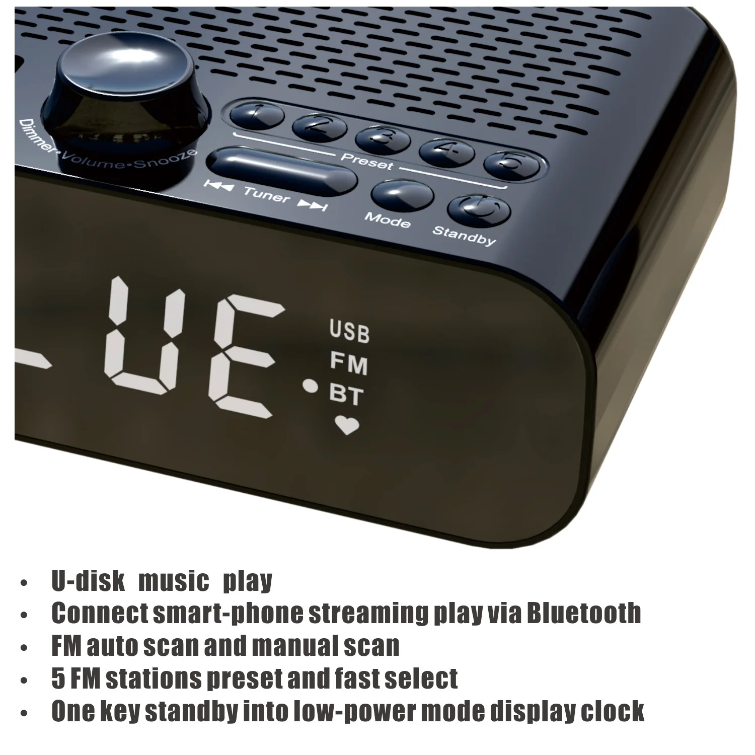 Portable FM Radio Bluetooth 5.0 Speaker MP3 Player with LED Digital Display Support U Disk Dual Alarm Clock Power-off Memory