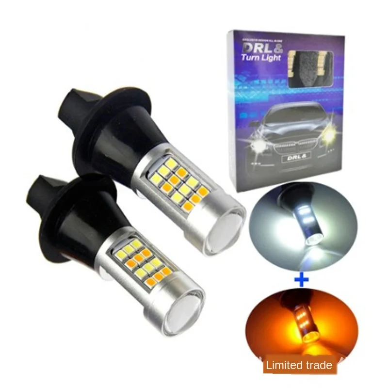 

2pcs T20 W21W 1156 High Power Dual Color Switchback LED Bulb P21W S25 BA15S 2835 42LED Daytime Running Turn Signal Lamp