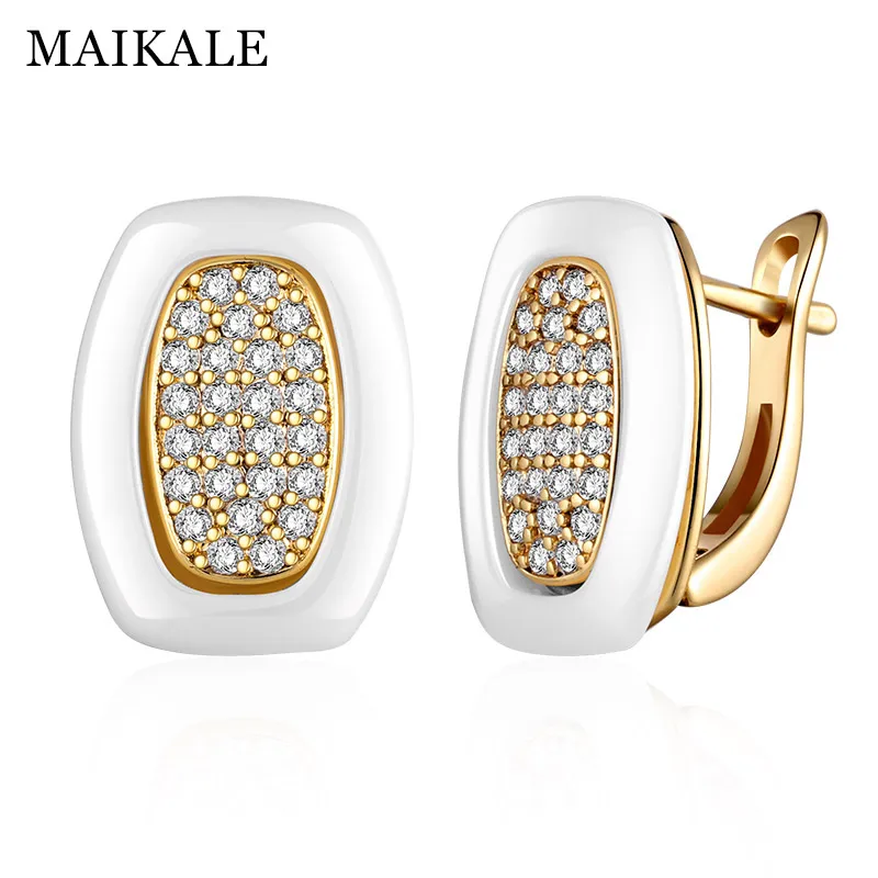 MAIKALE, классические квадратные серьги-гвоздики из керамики, медь, золото, серебро, цвет черный, белый, простые серьги для женщин, подарки для друзей - Окраска металла: gold white
