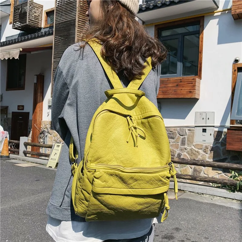 

Waterproof Backpack Bag Leath Wash Pu Material For Woman Solid Color Simple Fashion Ipad Bagpack Wear-resistant And Strong