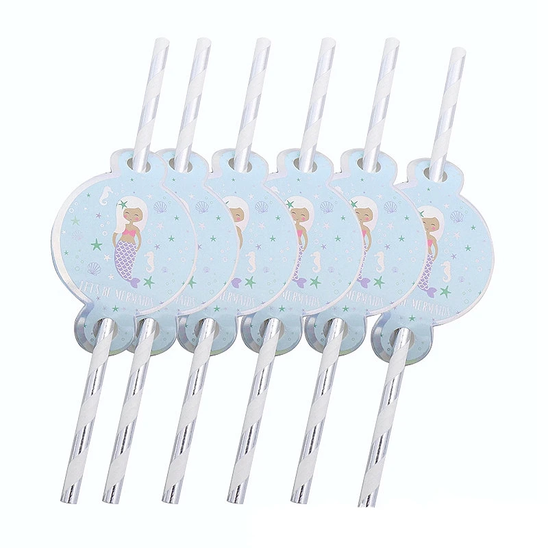 6pcs straw Русалка Bronzing Золото Серебро набор посуды чашка тарелка флаг день рождения ребенка душ одноразовые партия поставок пользу - Цвет: 6pcs straw
