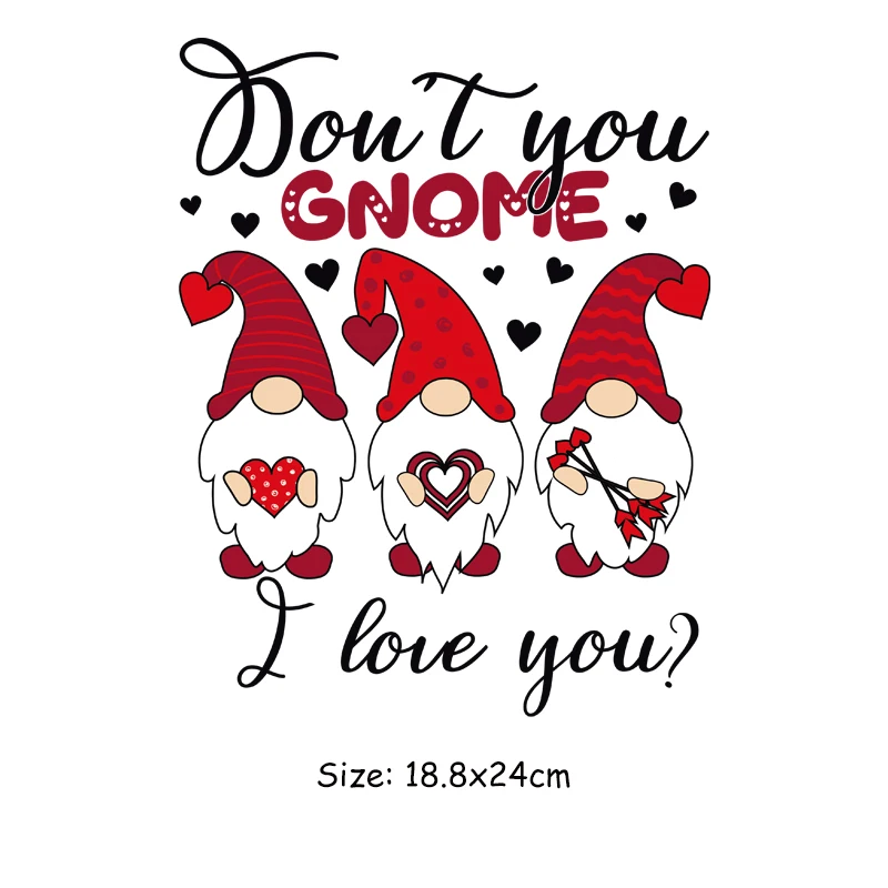 3 Pieces Valentine's Day Iron on Heat Transfer Vinyls Valentines Gnome Car Iron on Stickers Valentine Heat Transfer Patches Valentine's Iron on