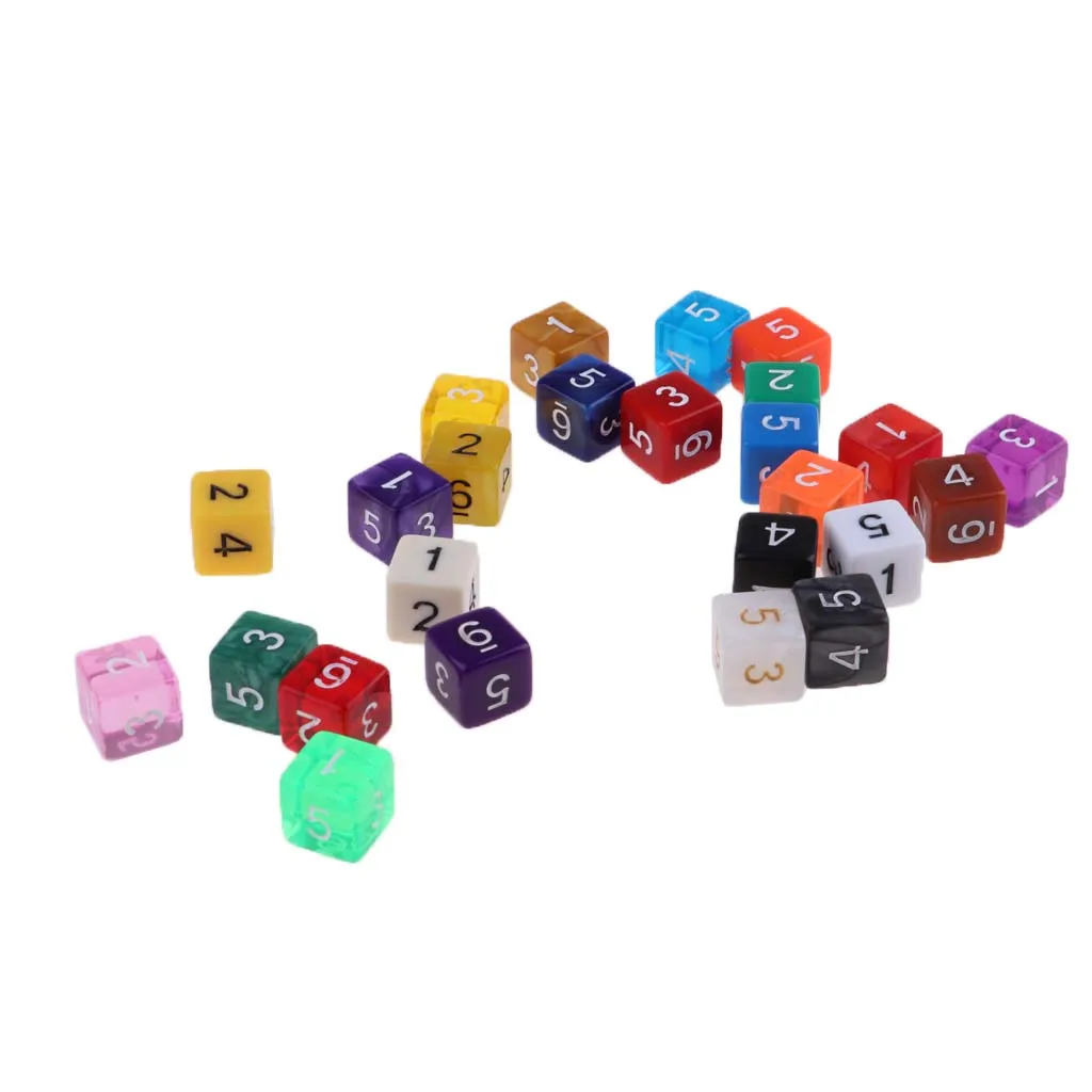 25 Pieces Mixed Polyhedral 6-Die D6 Dice Set for Dungeons and Dragons Table Games