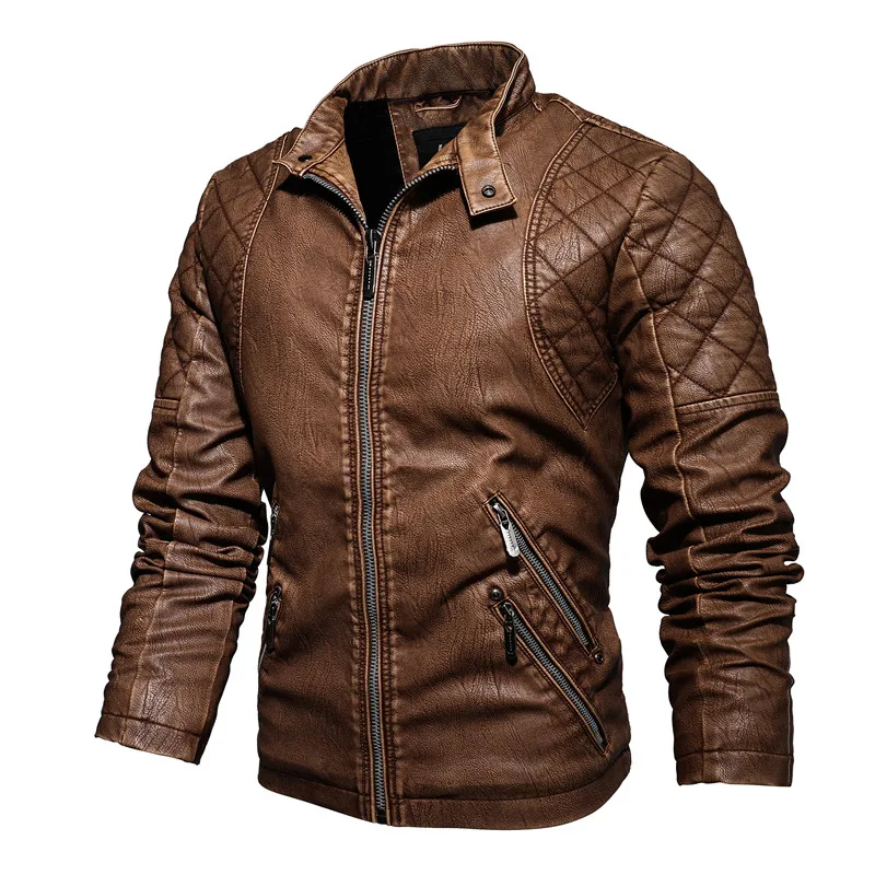 2021 Mens Motorcycle Jacket Autumn Winter Men New Faux PU Leather Jackets Casual Embroidery Biker Coat Zipper Fleece Jacket