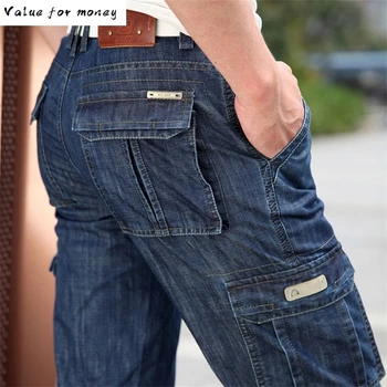 

Men's Jeans Military Pants Workwear Multi-pockets Cargo Jeans Straight Motorcycle Denim Pants Casual Biker Long Trousers