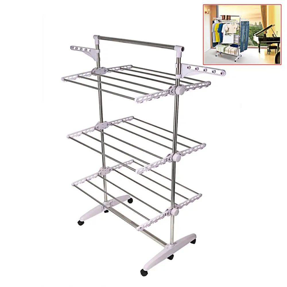

RU Warehouse 6 Tiers Garment Clothes Airer Adjustable Telescopic Rolling Clothing Drying Folding Hanger Stainless Laundry Rack