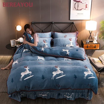 

Luxury Bedding Sets Flannel Polyester Cartoon Bedding Home Textile King Size Kids Duvet Cover Set Bed Sheet conjunto de cama