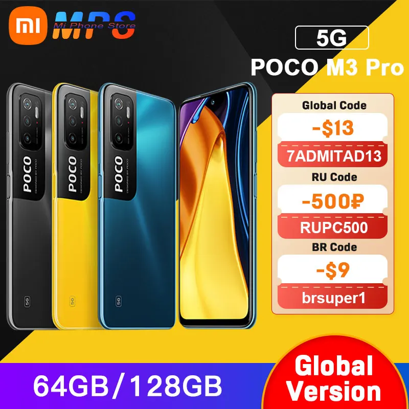 Глобальная версия POCO M3 Pro 5G 4 Гб 64 Гб/6 ГБ 128 NFC Dimensity 700 90 Гц 6 5 &quotFHD + DotDisplay 5000 мАч 48MP