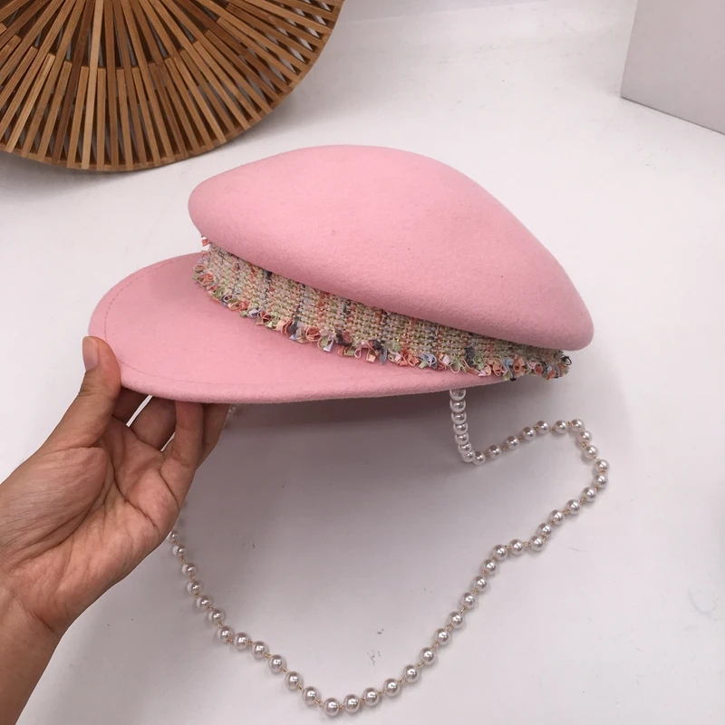 

Sweet pink nifty cap female fashion wool Little hat show face han edition, the beret son of super sweet Visors