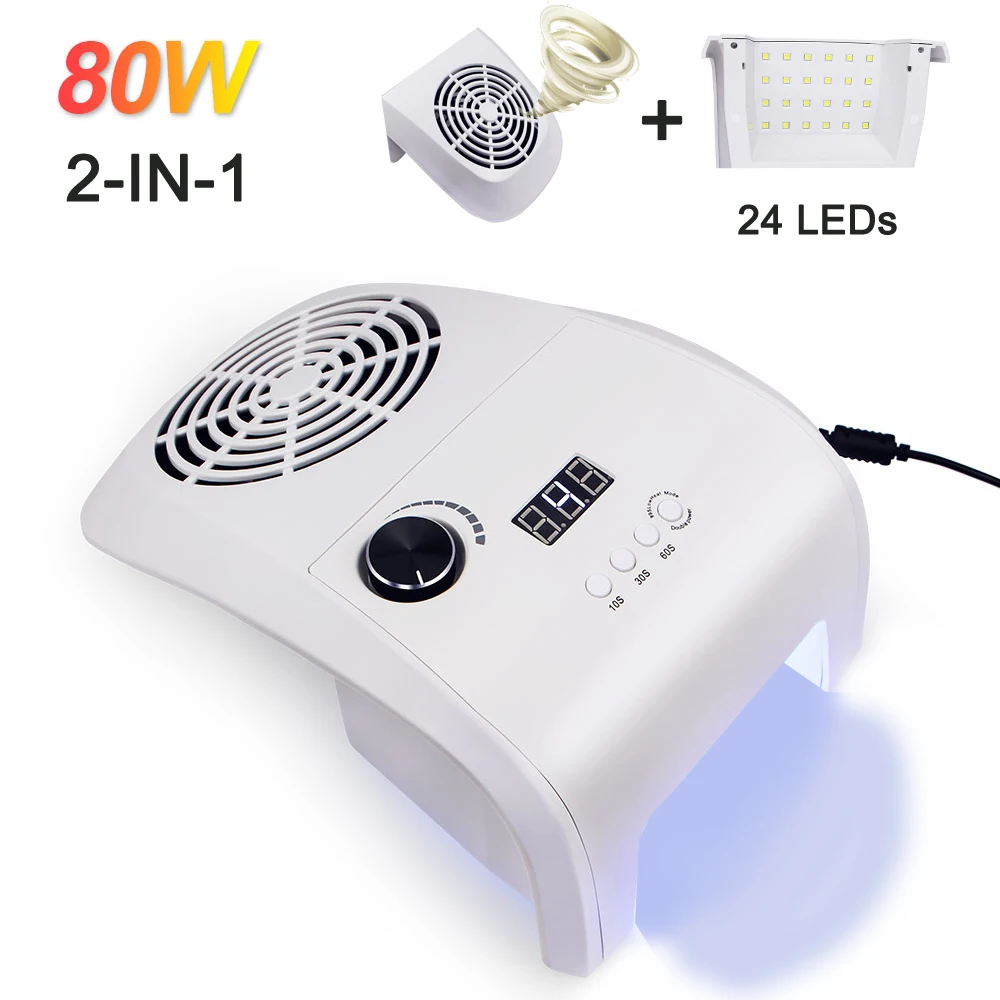 

80W 2-in-1 Nail Dust Suction Collector&UV Nail lamp Dryer With Adjustable Speed Fan Motion Sensing 3 Timing mode Nail Art Tool