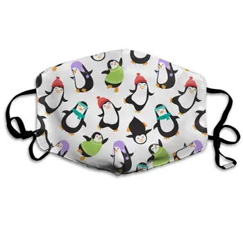 

Cute Christmas Baby Penguins Washable Reusable Mask, Cotton Anti Dust Half Face Mouth Mask For Kids Teens Men Women With