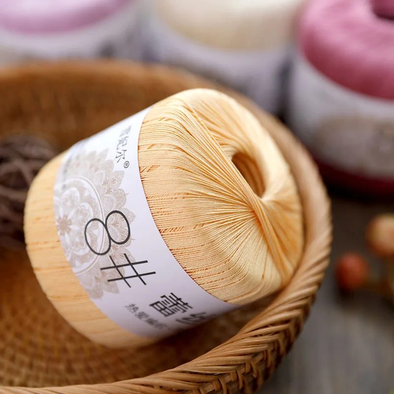QZLKNIT No. 8 Pure color lace yarn Delicate luster 100% cotton fine yarn summer DIY Hand Knitting Crochet tablecloth yarn 2