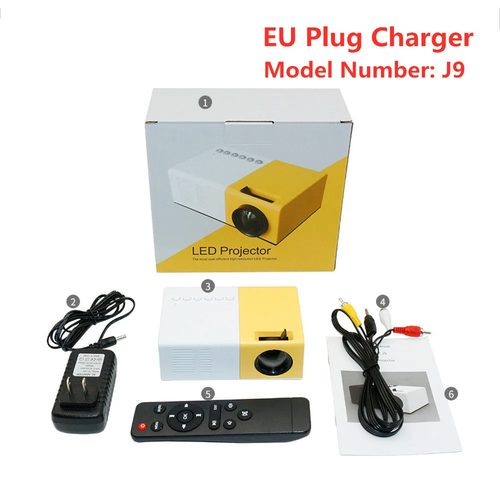 Kebidu YG-300 портативный мини-проектор J9 1080P поддержка 1080P мини домашний проектор AV USB SD карта USB портативный карманный проектор - Цвет: J9 EU Plugs