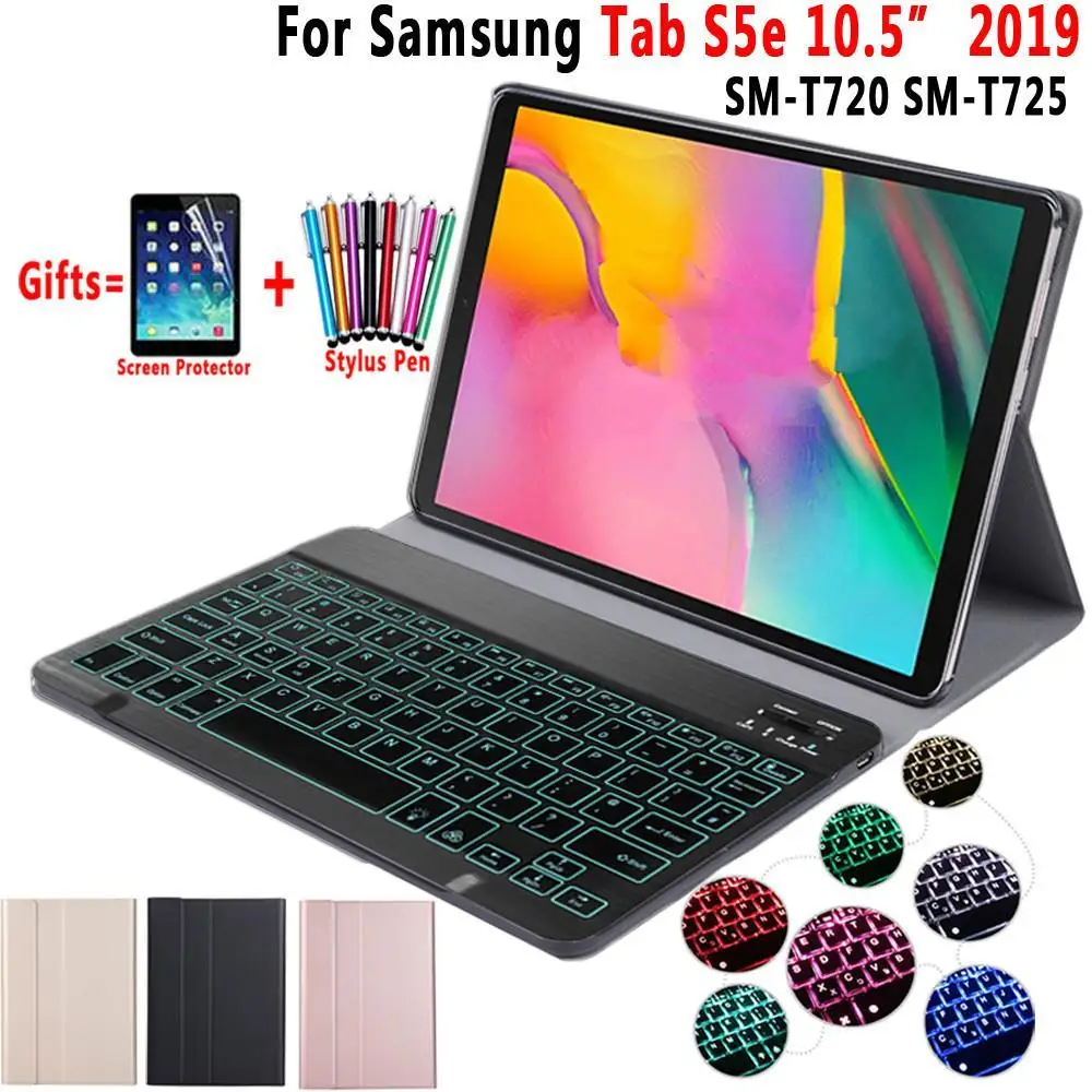

Backlit Keyboard Case for Samsung Galaxy Tab S5e 10.5 Case T720 T725 SM-T720 Cover Removable Bluetooth Keyboard Leather Funda