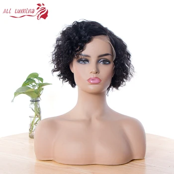 

Pixie Cut Lace Front Human Hair Wigs 13*4 Curly Bob Lace Front Wigs 150% Density Short Natural Black Pre Plucked With Baby Hair