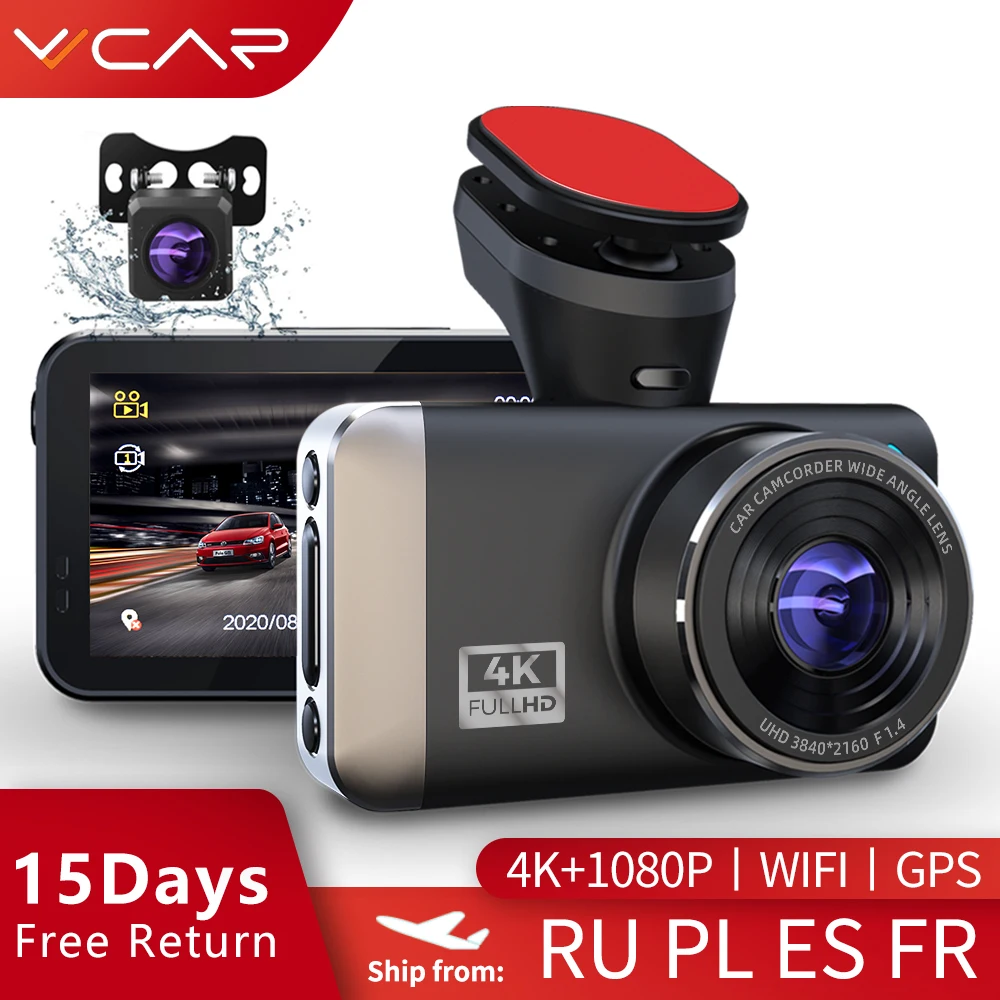 VVCAR-Cámara de salpicadero DVR D530 para coche, grabadora de vídeo 4K y 1080P, WIFI, velocidad N, GPS, visión nocturna