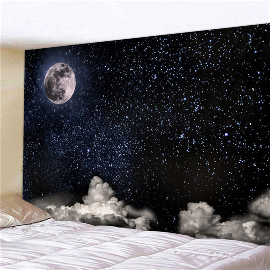 Nature Art Moon Tapestry Mountain Galaxy Starry Sky Hanging Wall Tapestries Psychedelic Carpet Wall Blanket Rug Tapiz Landscape