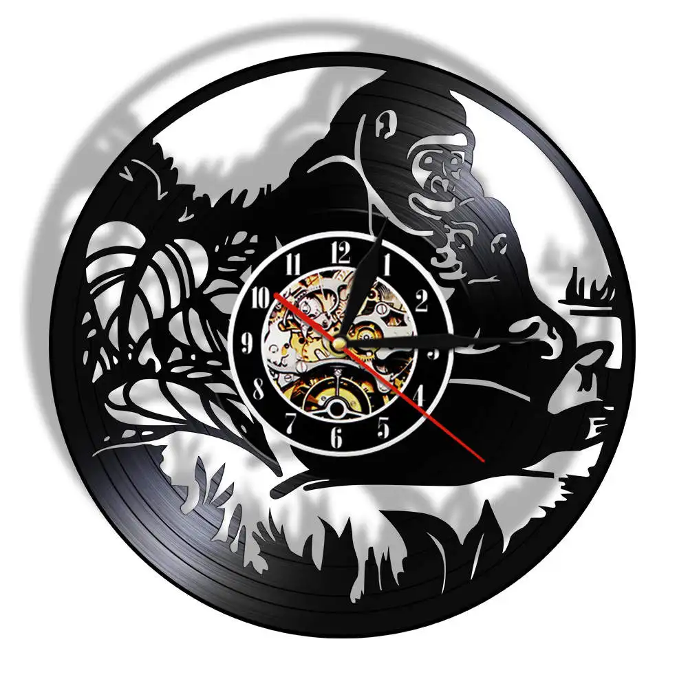 Gorilla Mother's Love Colorful LED Light Wall Clock Made From Vinyl Record Creative Art Decor Animal Maternal Clcok | Дом и сад