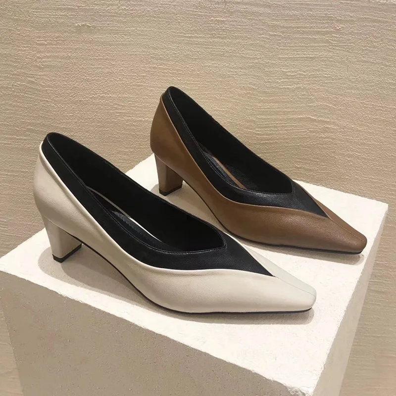 SUOJIALUN New Brand Med Heels Women Pump High Quality Women Sexy Shoes Ladies Dress Party Pump Shoes Office Ladies Shoes