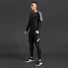 Мужской компрессионный спортивный костюм для бега на открытом воздухе, одежда для пробежек, футболка, штаны для фитнеса, гимнастики, тренировок, облегающая одежда