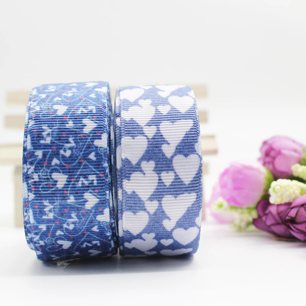 

New Fashion Denim Love Heart Mixed Pattern Ribbon Jeans Printed Fabric Denim Ribbon Diy Hair Butterfly Collar Material 10/25/50