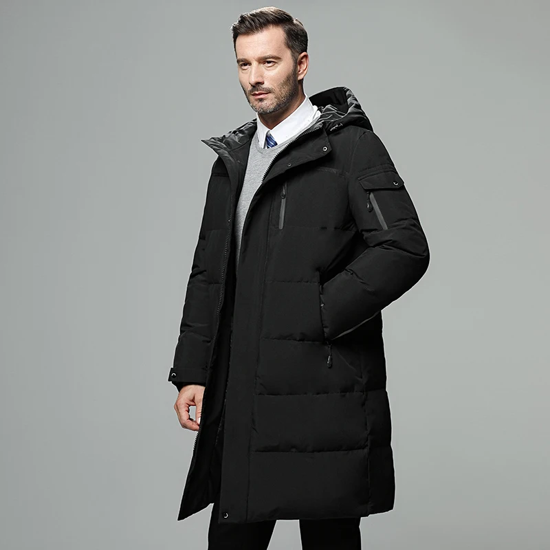 

2019 New Winter Down Jacket Men Winter Coat Business MenWarm Thicken Hooded Overcoat Comfortable Male Solid Color