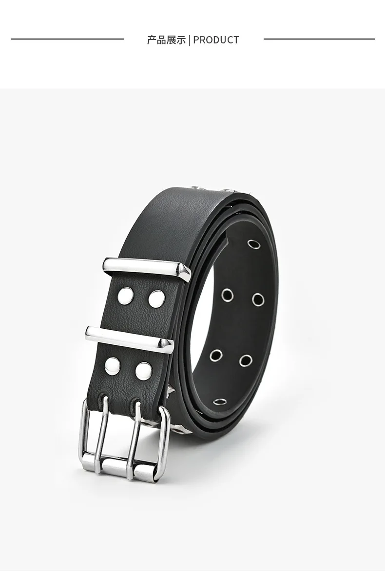 blue leather belt Fashion Rivet Belt Men&Women's Studded Belt Punk Rock Waist With Pin Buckle Black Waistbrand Double or Rivet Grommet Belt black belt with holes