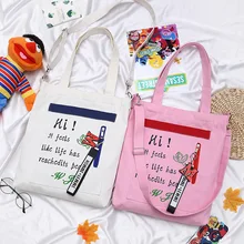 Новая стильная Холщовая Сумка в Корейском стиле женская сумка через плечо с надписями спереди на молнии студентов бу Си дай