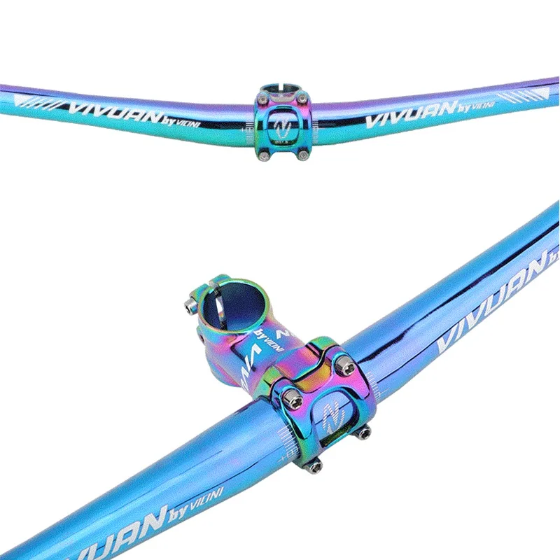 MTB Bike Handlebar Rainbow Set Flat Rise Handlebar 720mm+Stem 60