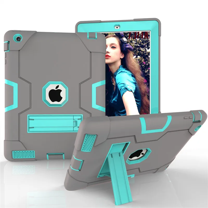Противоударный чехол для iPad 2, 3, 4 Kickstand Kids Armor Heavy Duty Silicon Твердый защитный чехол для iPad 2 A1395 A1396