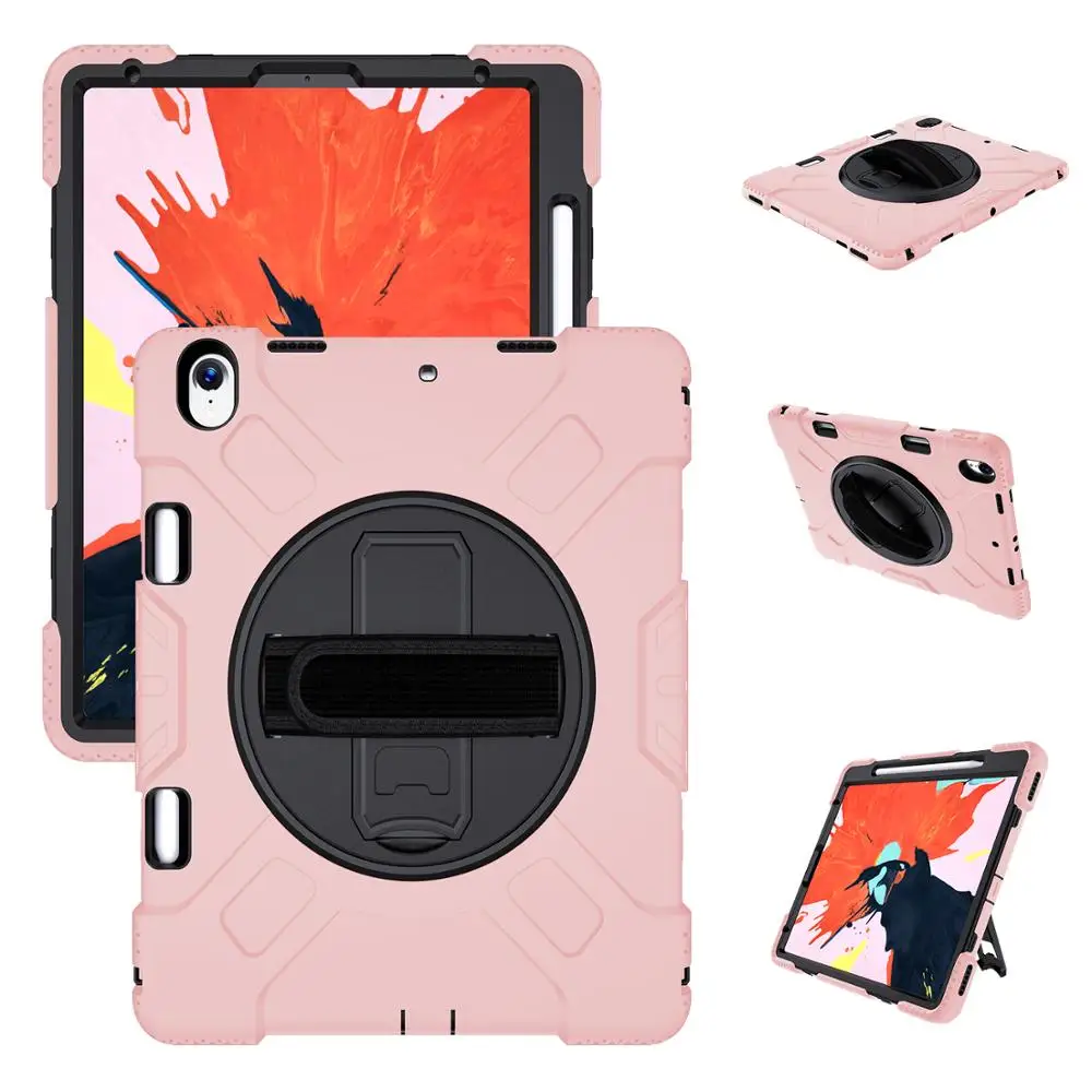 

Silicone Shockproof Protective Case For iPad Pro 11 inch 2018 Cover With Pencil Holder 360 Rotatable Kickstand Hand Strap JGX07