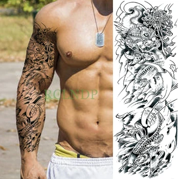 

Waterproof Temporary Tattoo Stickers dragon fish cool full arm fake tatto flash tatoo sleeve body art tato for men women lady