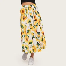 Женские юбки с цветочным принтом и высокой талией в богемном стиле, женские пляжные юбки для отдыха, Vestido