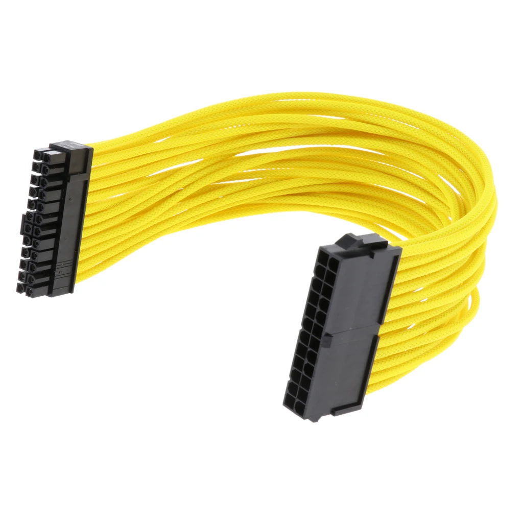 24Pin Power Supply Extension cable ATX PC PSU Male to Female Port M/F Extender 30cm - Sleeved Yellow
