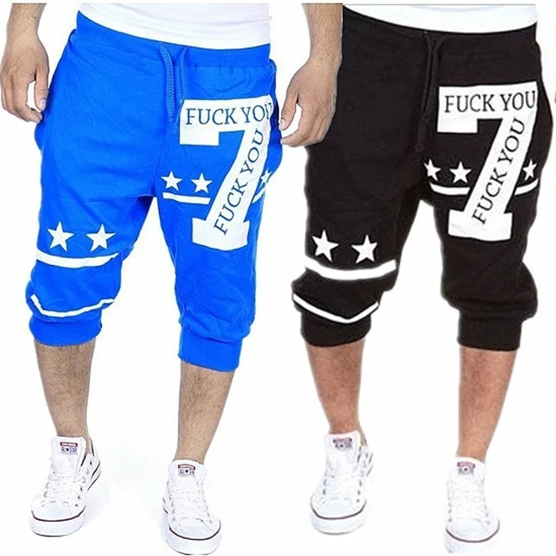 Модные мужские шорты, повседневные свободные штаны-шаровары для бега, спортивные штаны, уличная одежда для фитнеса, мужские шорты до середины икры для бодибилдинга
