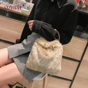 

Ladies Luxury Square Small Crossbody Bags Fashion Soft Plush Shoulder Handbags Women Fluffy Messenger Bags Female Travel Tote