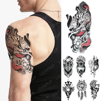 

Waterproof Temporary Tattoo Sticker Japanese Dragon Prajna Flash Tattoos Wolf Totem Skull Body Art Arm Fake Tatoo Women Men