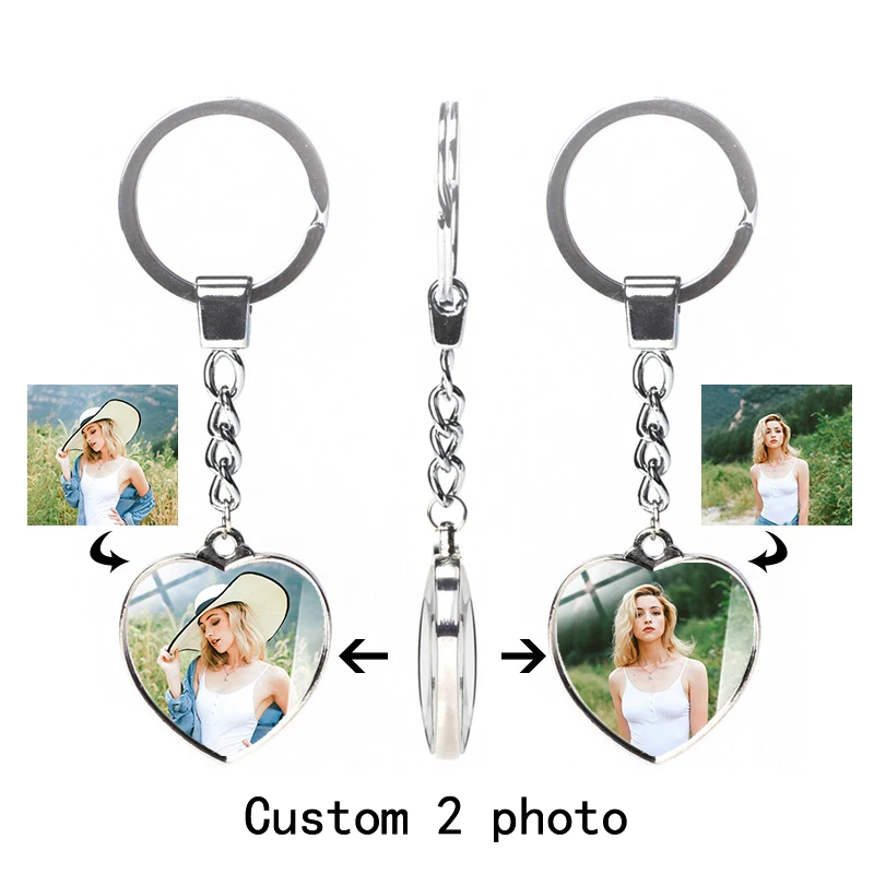 Custom keychain with personalized photo Double sided heart keychain female car family couple gift fashion crystal glass jewelry double sided hanging jewelry organizer holder for bracelet earring ring necklace accessories storage bag no hanger packaging bag