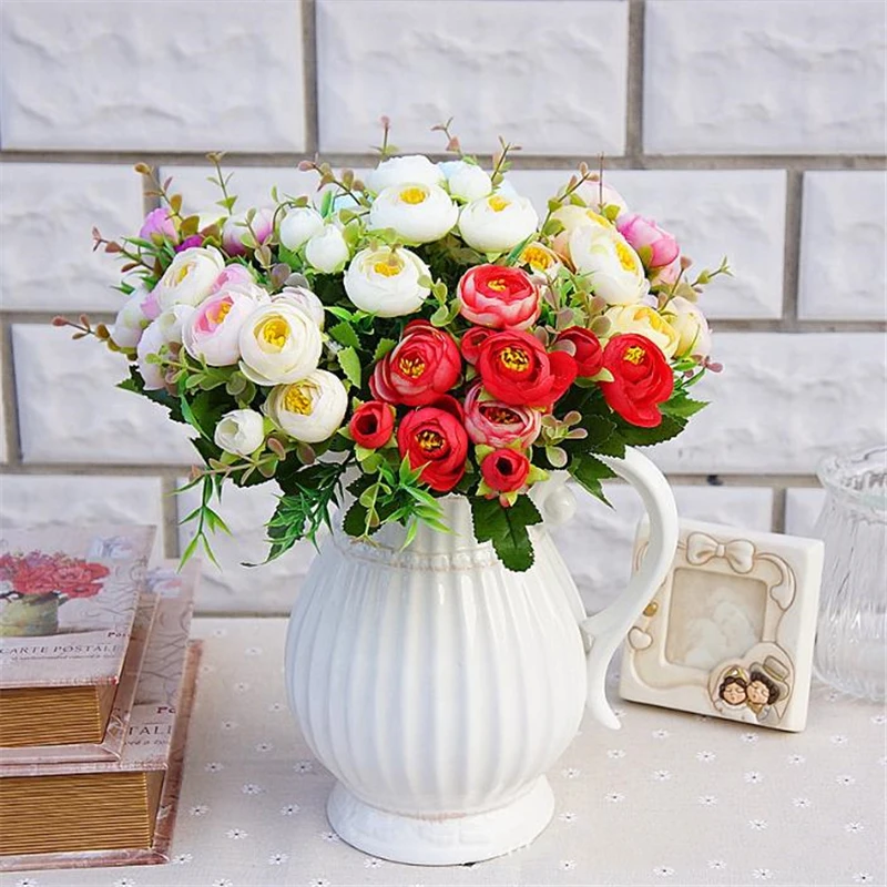 

1PC Camellia Silk Artificial Flower Bride Bouquet Home decoration Wedding Party Feast Fake Eternal life 10 flower heads 7 colors