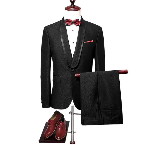 

Brand Men Black Prom Suit Slim Fitted Shawl Lapel Wedding Groom Printed Suits for Men CD50