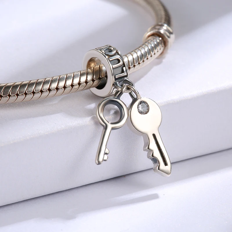 StrollGirl 925 пробы серебряный кулон-ключ бусины с CZ талисманы fit Pandora браслет для девушки DIY Ювелирные изделия Подарки