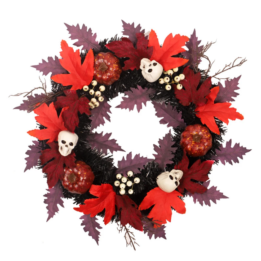 

Новый венок с Тыквой и кленовыми листьями, искусственный венок с черепом на Хэллоуин, День благодарения, для дома, двери, окна, стены