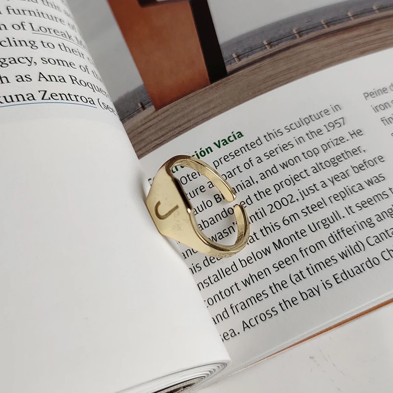  Peri'sBox 925 Sterling Silver Carving Initial Ring Gold Geometric Glossy Rings for Women Love Heart