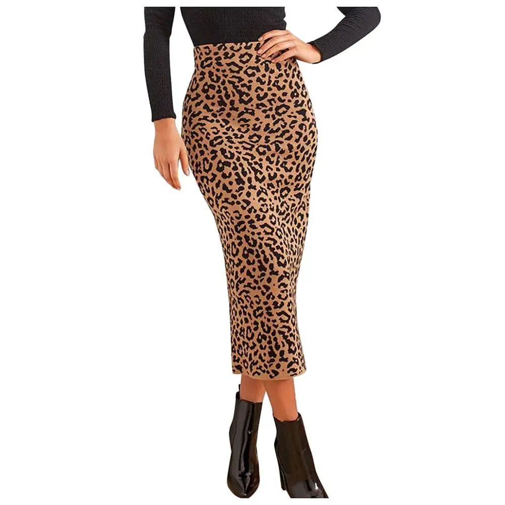 Женская Сексуальная Повседневная леопардовая юбка с высокой талией вечерняя длинная юбка