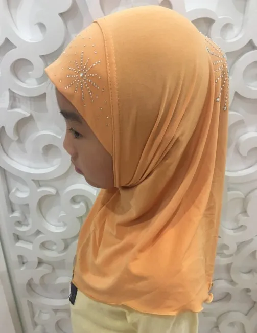 11 Цвета девочек мусульманские Красивая хиджаб исламский, арабский шарф шаль с цветочным узором около 45 см для детей возрастом от 2 до 5 лет, одежда для девочек - Цвет: Light Orange